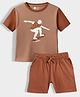 Orange Sugar 100% Cotton Knit Half Sleeves Skate Board Printed Tee & Shorts Set - Brown
