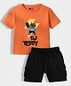 Orange Sugar 100% Cotton Knit Half Sleeves Dj Teddy Text Printed Tee & Shorts Set - Orange & Black