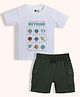 Orange Sugar 100% Cotton Knit Half Sleeves Solar System Printed Tee & Shorts Set - White & Olive