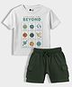 Orange Sugar 100% Cotton Knit Half Sleeves Solar System Printed Tee & Shorts Set - White & Olive