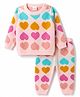 Babyhug Knit Full Sleeves Co-Ords Sweater Set With Hearts Set - Pink