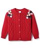 Babyhug Knitted Full Sleeves Front Open Sweater  with Cable Knit Design & Floral Embroidery - Red