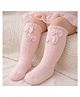 The little lookers Cotton Knit  Bow Applique Detailed Pearls Embellished Socks - Pink
