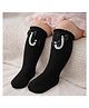 The little lookers Cotton Knit Bow Applique Detailed Pearls Embellished Socks - Black