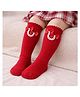 The little lookers Cotton Knit Bow Applique Detailed Pearls Embellished Socks - Red