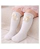The little lookers Cotton Knit Bow Applique Detailed Pearls Embellished Socks - White