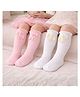 The little lookers Cotton Knit Pack Of 2 Bow Applique Detailed Pearls Embellished Socks - White & Pink