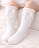 The little lookers Cotton Knit Bow & Crown Applique Detailed Pearls Embellished Socks - White