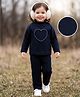 Babyhug Knitted Full Sleeves Sweatshirt & Pant Winter Wear Suit With Heart Design - Navy Blue