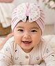 The little lookers Cotton Knit Bow Applique Detailed Turban Caps - Pink - Circumference 32 Cm
