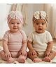 The little lookers Cotton Knit Pack Of 2 Bow Applique Detailed Turban Caps - Pink & Skin - Circumference 32 Cm