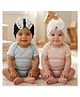 The little lookers Cotton Knit Pack Of 2 Bow Applique Detailed Turban Caps - Pink & White -  Circumference 32 Cm