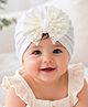 The little lookers Cotton Knit Lace Embellished Bow Applique Detailed Turban Cap - White - Circumference - 32 Cms