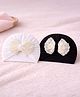 The little lookers Cotton Knit Pack Of 2 Lace Embellished Bow Applique Detailed Turban Cap - White & Black - Circumference - 32 Cms