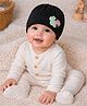 The little lookers Cotton Knit Floral Applique Detailed Cap - Black - Circumference - 38 Cm