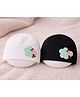 The little lookers Cotton Knit Floral Applique Detailed Cap - White & Black - Circumference - 38 Cm