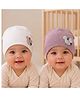 The little lookers Cotton Knit Floral Applique Detailed Cap - White & Purple - Circumference - 38 Cm