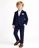Spool Junior Velour Woven Full Sleeves Solid Blazer & Pant With Shirt Set - Navy Blue