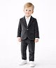 Spool Junior Velour Woven Full Sleeves Solid Blazer & Pant With Shirt Set - Charcoal Grey