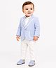 Spool Junior Cotton Woven Full Sleeves Solid Blazer & Pant With Shirt Set - Sky Blue