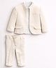 Spool Junior Velvet Woven Full Sleeves Solid Blazer & Pants Set With Shirt - Cream