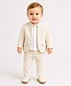 Spool Junior Velvet Woven Full Sleeves Solid Blazer & Pants Set With Shirt - Cream