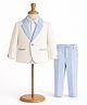 Spool Junior Velvet Woven Full Sleeves Solid Blazer & Pants Set WIth Shirt - Sky Blue