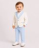Spool Junior Velvet Woven Full Sleeves Solid Blazer & Pants Set WIth Shirt - Sky Blue
