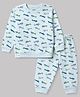 CUCUMBER Sinker Knit Full Sleeves T-Shirt & Pyjama Night Suit With Aeroplane Print - Sky Blue