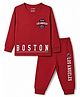 CUCUMBER Sinker Knit Full Sleeves T-Shirt & Joggers Set With Text Print - Dark Red