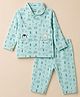 CUCUMBER Sinker Knit Full Sleeves Shirt & Pyjama Night Suit With Tropical Print - Light Blue