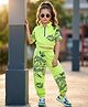 OLLINGTON ST. Cotton Knit Raglan Half Sleeve Top & Jogger With Text Print - Limegreen