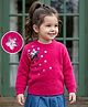 Babyhug Knit Extra Soft Hairy Eyelash Yarn Full Sleeves Reversable Sequinned Star Designed Pullover - Dark Pink