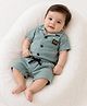 Spool Junior Cotton Woven Half Sleeves Patch Detailed Tee & Shorts Set - Mint
