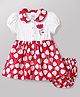 Simply Premium Cotton Woven Half Sleeves Floral Printed Frocks With Bloomer - Red