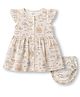 Simply Premium Poplin Woven Half Sleeves Bunny Printed Frock With Bloomer - Beige
