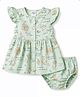 Simply Premium Poplin Woven Half Sleeves Bunny Printed Frock With Bloomer - Light Green