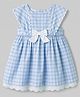 Simply Premium Poplin Woven Half Sleeves Checked Frock With Bow Applique - Light Blue