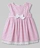 Simply Premium Poplin Woven Half Sleeves Checked Frock With Bow Applique - Pink