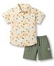 Simply Premium Twill Woven Half Sleeves Shirt & Shorts Set With Animal Print - Lemon Yellow & Green
