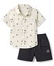 Simply Premium Twill Woven Half Sleeves Shirt & Shorts Set With Camping Print - Grey