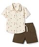 Simply Premium Twill Woven Half Sleeves Shirt & Shorts Set With Camping Print - Khaki