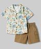 Simply Premium Cotton Woven Half Sleeves Shirt & Shorts Set With Animal Print - Blue & Khaki