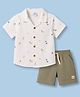 Simply Premium Cotton Woven Half Sleeves Shirt & Shorts Set With Tropical Print - White & Olive Green