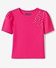 Pine Kids Knitted Half Sleeves Top With Pearl Embellished - Pink