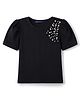 Pine Kids Cotton Lycra Knit Half Sleeves Top With Pearl Embellishment - Black