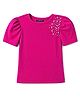 Pine Kids Cotton Lycra Knit Half Sleeves Top With Pearl Embellishment - Dark Pink