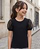 Pine Kids Cotton Lycra Knit Half Sleeves Solid Top - Black
