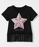 Pine Kids 100% Cotton Knit Crop Top with Half Sleeves and Star Sequins - Black