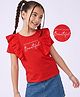 Pine Kids Cotton Knit Half Sleeves Top with Frill Detailing and Effortlessly Beautiful Embroidery in Red for 4-5 Years
